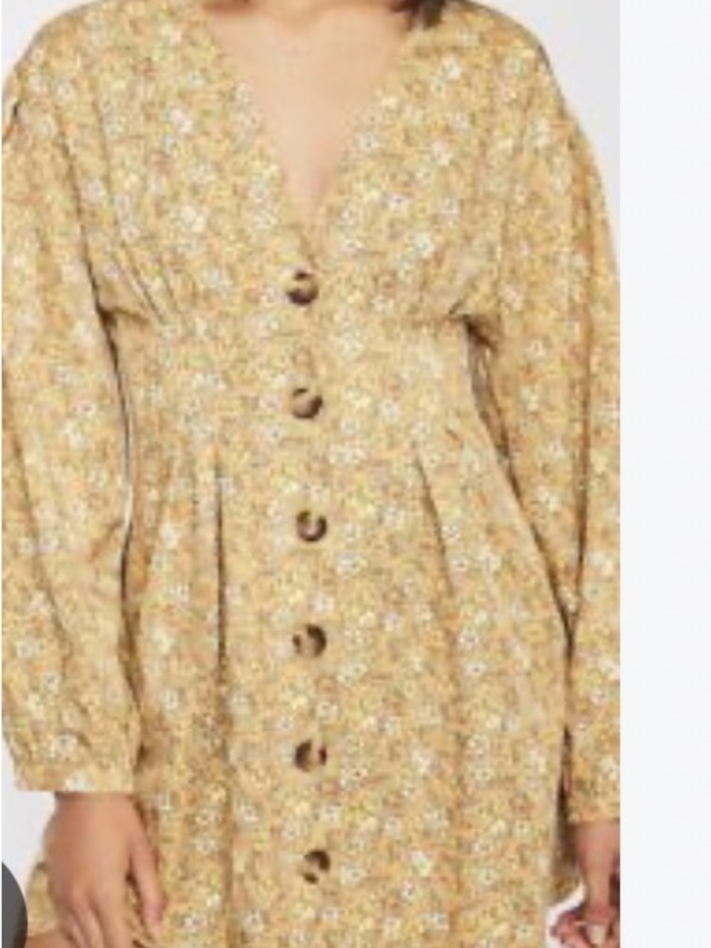 Free People Mustard Yellow Floral Button-Front Midi Dress
